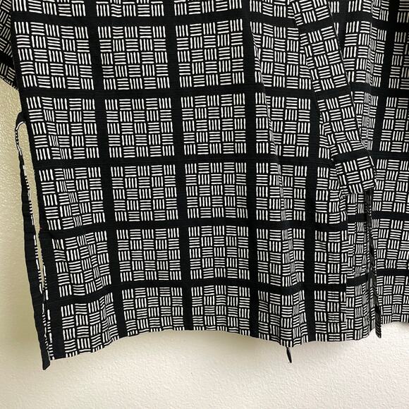 Hiroko Koshino Relaxing Kimono Robe Black White Cotton Tie Printed Japanese - Picture 7 of 11